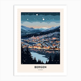 Winter Night  Travel Poster Bergen Norway 3 Art Print