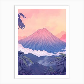 Mount Yasur Vanuatu Color Line Drawing (3) Art Print