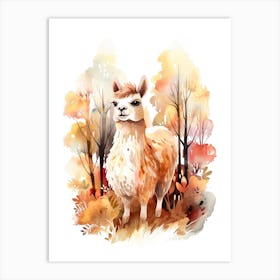 A Llama Watercolour In Autumn Colours 0 Art Print