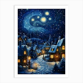 Christmas Village At Night Art Print