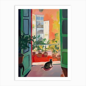 Open Window With Cat Matisse Style Rome Italy 1 Art Print