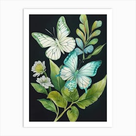 Butterflies On A Black Background 1 Art Print