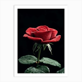 Red Rose On Black Background 58 Art Print