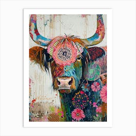 Kitsch Colourful Hairy Cow 3 Art Print