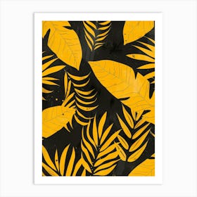 Tropical Leaves On Black Background Art Print