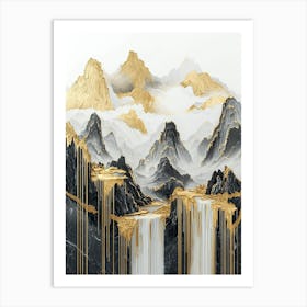 Annapurna's Golden Peaks - Marble Abstraction Art Print