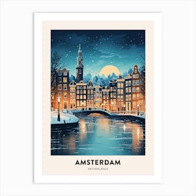 Winter Night  Travel Poster Amsterdam Netherlands 4 Art Print