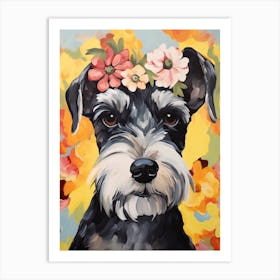 Miniature Schnauzer Portrait With A Flower Crown, Matisse Painting Style 1 Art Print