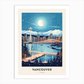 Winter Night  Travel Poster Vancouver Canada 2 Art Print