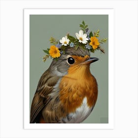 Robin A Flower Crown 1 Art Print