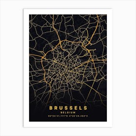 Brussels Germany Black And Gold Map Art Print