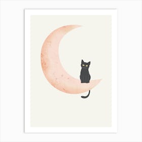 Black Cat On The Pink Moon Art Print