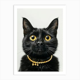 Black Cat With Gold Collar Art Print