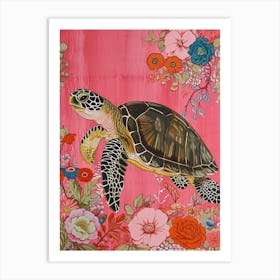 Floral Animal Painting Turtle 2 Art Print