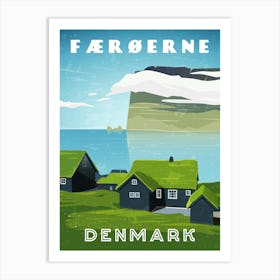 Faroe islands/Faroerne, Denmark — Retro travel minimalist poster Art Print