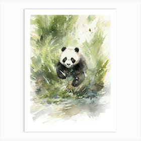 Panda Art Running Watercolour 4 Art Print