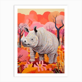 Floral Orange & Pink Abstract Rhino 1 Art Print