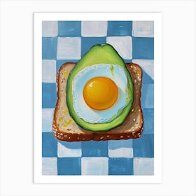Avocado Egg On Toast Blue Checkerboard 2 Art Print