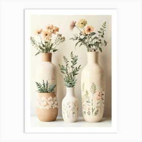 Three Vases With Flowers Art Print