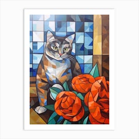 Hydrangea With A Cat 3 Cubism Picasso Style Art Print