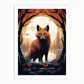Red Fox Moon Illustration 11 Art Print