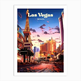 Las Vegas Nevada Night Travel Illustration Art Print