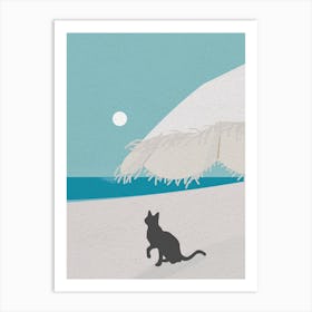 Minimal Art Cat On The Beach Art Print