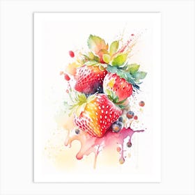 Bunch Of Strawberries, Fruit, Storybook Watercolours Art Print