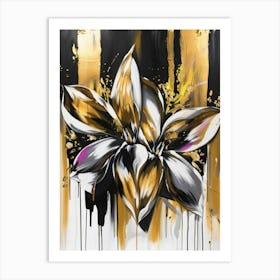 Gold And Black Flower Art Print