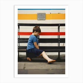 Child Sitting On Bench-Reimagined Art Print