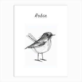 B&W Robin Poster Art Print