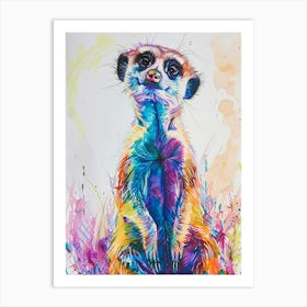 Meerkat Colourful Watercolour 3 Art Print