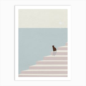 MIinimal art Cat On Stairs Art Print