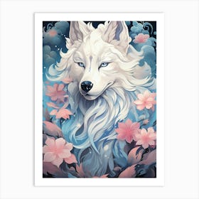 Wolf With Flowers Art Print