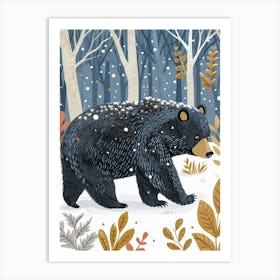 American Black Bear Walking Through Snow Storybook Illustration 2 Art Print