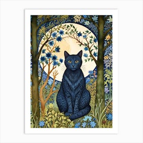 William Morris Blue Cat In The Woods Art Print