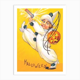 Little Harlequin With Pumpkin Art Print