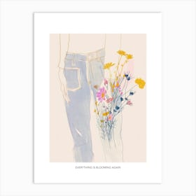 Everything Is Blooming Again Poster Flowers And Blue Jeans Line Art 7 Art Print