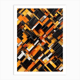 Abstract Orange And Black Squares Art Print