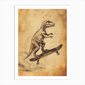 Vintage Maiasaura Dinosaur On A Skateboard 3 Art Print