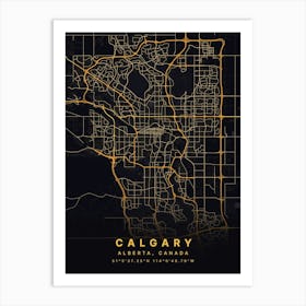 Calgary Alberta Canada Black And Gold Map Art Print