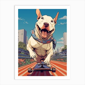 Bull Terrier Dog Skateboarding Illustration 2 Art Print