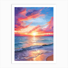 Grace Bay Beach Turks And Caicos At Sunset, Vibrant Painting 4 Art Print