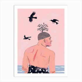 Man With Birds On His Head 1 Art Print