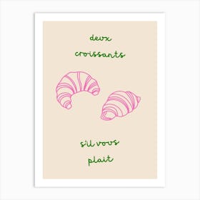 Two Croissants Please Green & Pink Art Print