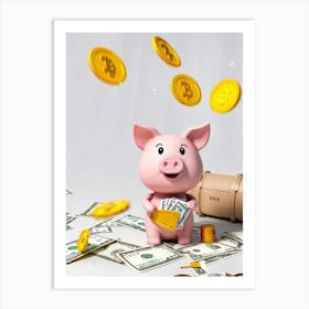 Baby Pig As A Corporate Mascot Clutching A Billfold Playing Cards Scattered Nearby Depicting Variou (5) Art Print