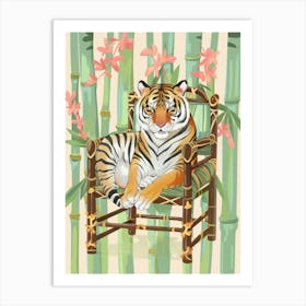 Tiger In Bamboo Chair Jungle Animal Tropical Illustration Art Print