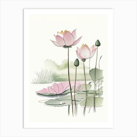 Lotus Flowers In Park Pencil Illustration 11 Art Print