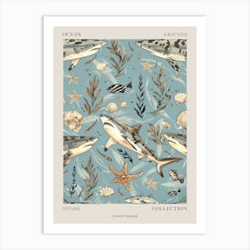 Pastel Carpet Shark Watercolour Seascape Pattern 4 Poster Art Print