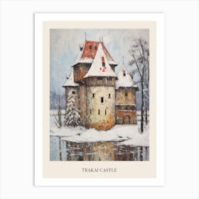 Vintage Winter Painting Poster Trakai Castle Lithuania Art Print